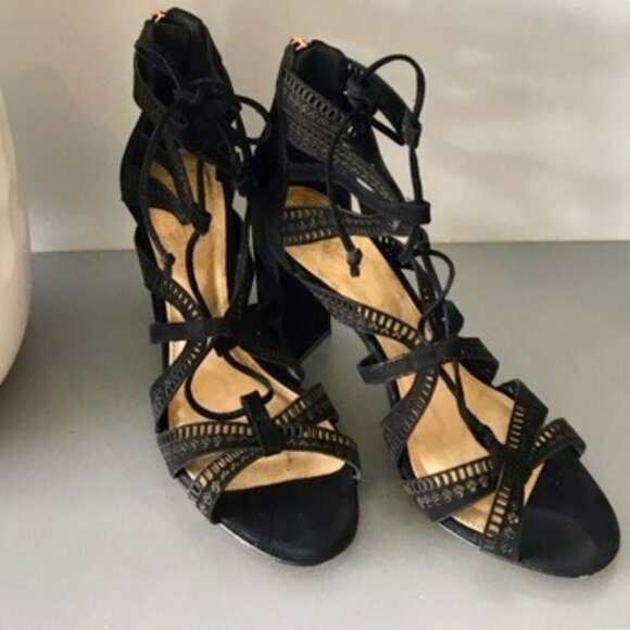 Vince Camuto Black suede lace up/strappy heel size 7 - Picture 1 of 12